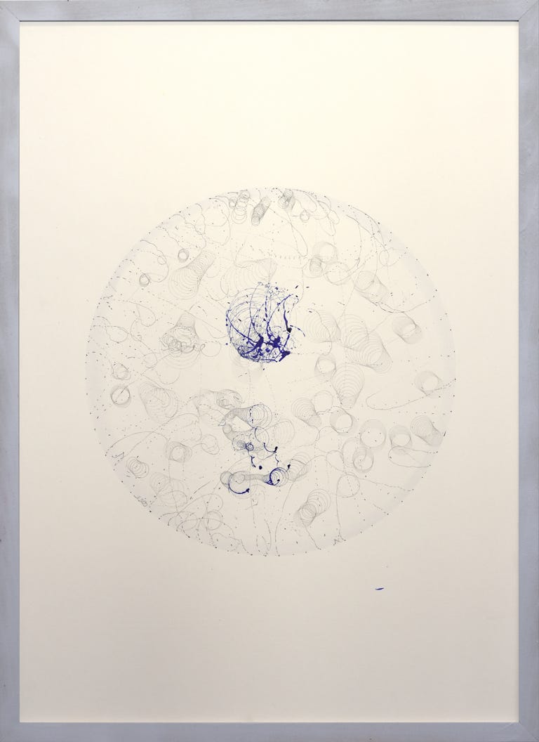Ein Bild aus der Kreiselserie "fortell - forsee", Mischtechnik auf Papier, 2022, 72 x 52 cm