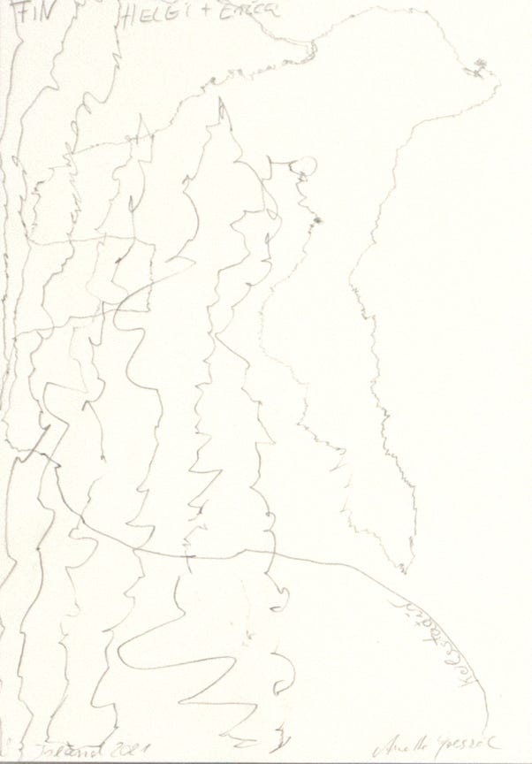 Aus der Serie "O&fflig; the Road", 30 x 21 cm, Bleistift auf Papier, Island, 2021