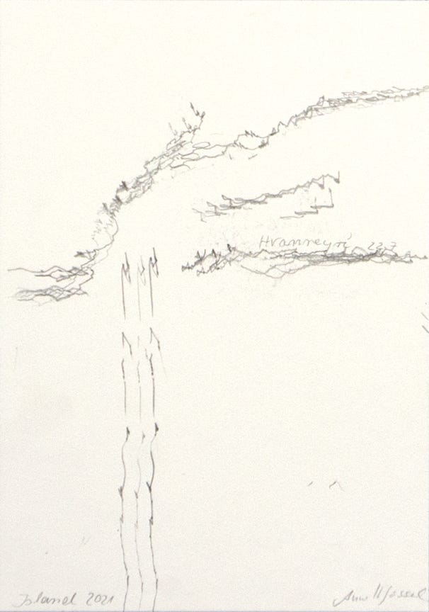 Aus der Serie "O&fflig; the Road", 30 x 21 cm, Bleistift auf Papier, Island, 2021